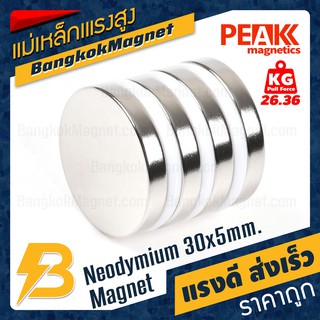 เหล็กดูด 30x5mm แรงดูด 11.84kg [1ชิ้น] PEAK magnetics กลมแบน ราคาแม่เหล็กถาวร BK1482