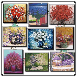 40*50cm DIY ภาพวาดสีน้ำมัน ภาพระบายสีตามตัวเลข Oil Painting Paint By Numbers on Canvas flower on table E