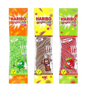 🔥3รส Haribo Sphagetti Fizz 200 กรัม เยลลี่เส้นยาว ฮาริโบ้ เยลลี่แท่งยาว Sour Jelly Belly Yupi