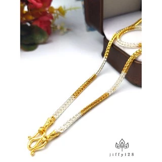 jewelryshop365 K220 สร้อยคอ 2 กษัตริย์ลายสี่เสา งานตะขอปั๊ม 92.5 ไม่ลอกไม่ดำ ใส่ลงน้ำได้