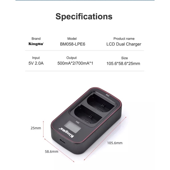 Kingma Canon LP-E6 แบตเตอรี่ และ ที่ชาร์จสำหรับ แบต LPE6 / LPE6N / LPE6NH (ประกันศูนย์ไทย1ปี)