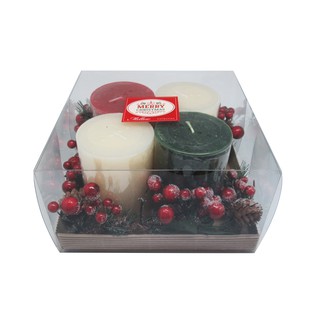 S/4 Holiday Value Set, Candle Ring, Acetate Box (Ivory / Red / Green) [กล่องสี่เหลี่ยม Square]