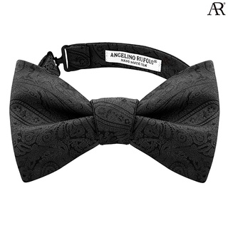 ANGELINO RUFOLO Bow Tie Tying(โบว์หูกระต่ายแบบผูกเอง) ผ้าไหมทออิตาลี่คุณภาพเยี่ยม ดีไซน์ Plain สีเทา/ดำ/เลือดหมู/น้ำเงิน