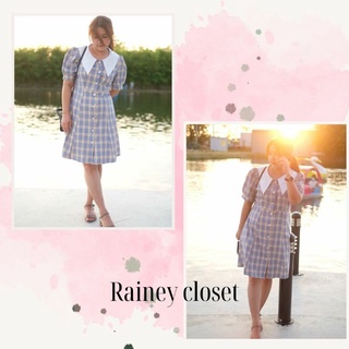 Rainey Closet - Dress เดรสสั้น คอปก แขนตุ๊กตา เดรสลายสก็อต เดรสแฟชั่น เดรสคุณหนู ชุดเดรสน่ารัก ชุดไปเที่ยว เดรสสาวอวบ