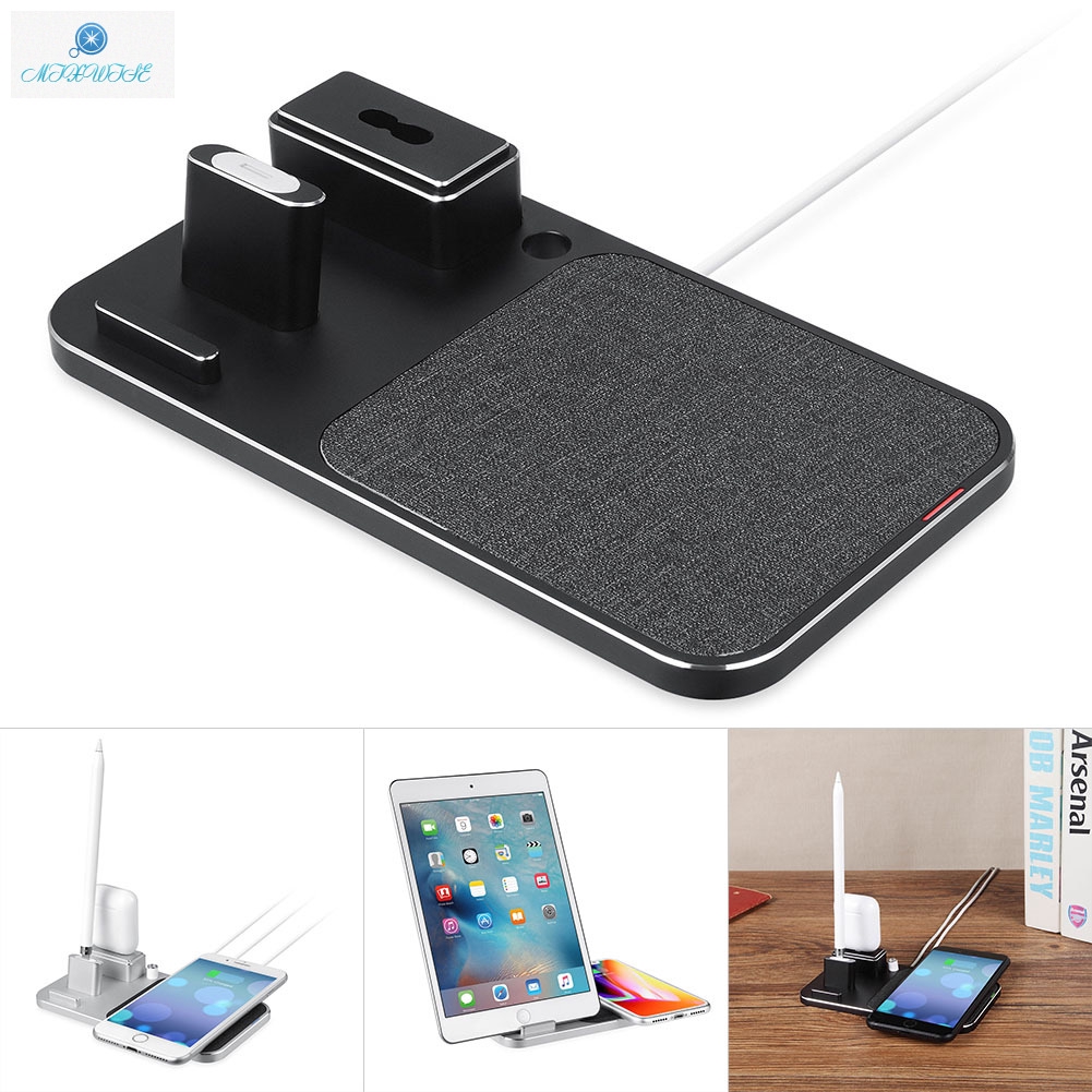 M 4 In 1 10w Fast Wireless Charger Stand Aluminum Compatible Iphone X Apple Pencil Airpods Ipad Shopee Thailand