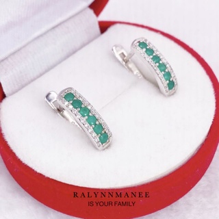 T6403 ต่างหูพลอยโมราแท้ ( Chrysoprase ) แบบอิงลิชล็อค ตัวเรือนเงินแท้ 925 ชุบทองคำขาว