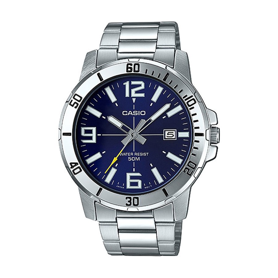 Casio Standard นาฬิกาข้อมือผู้ชาย สายสแตนเลส รุ่น MTP-VD01,MTP-VD01D,MTP-VD01D-2B,MTP-VD01D-2BV - สีเงิน