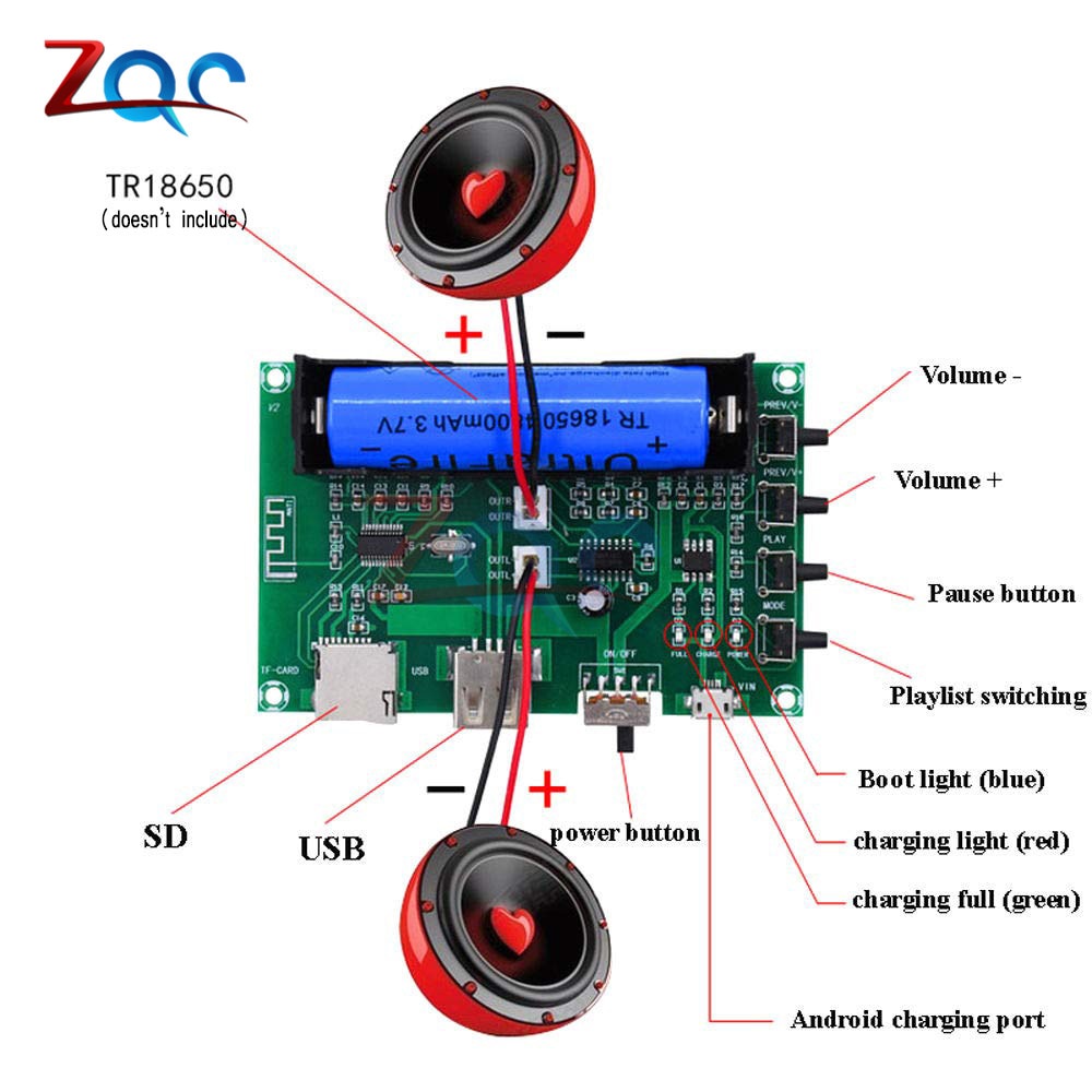 Pam8403 โมดูลรับสัญญาณเสียงสเตอริโอ 5W+5W ช่องคู่ 18650 รองรับการ์ด TF DC 5V