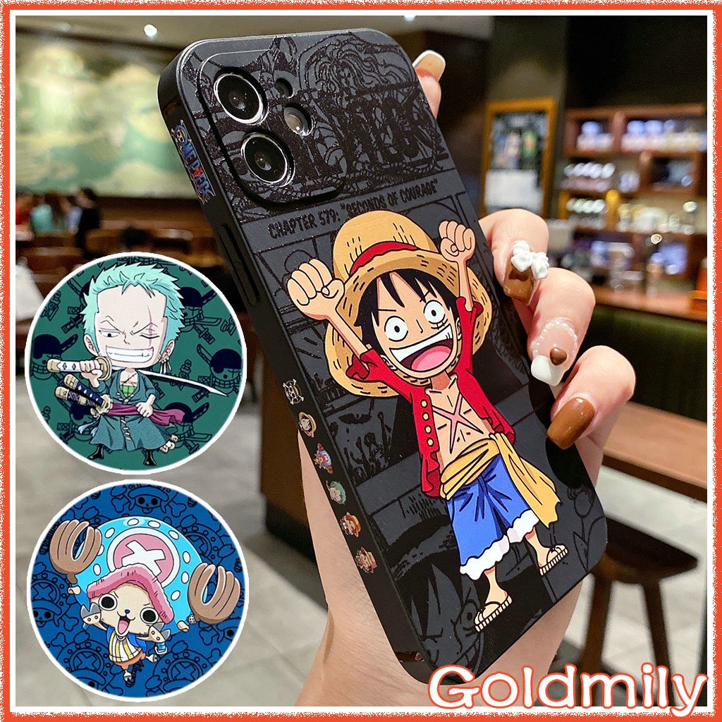 เคสวันพีชลูฟี่ เคสไอโฟน11 สีดํา นลายแถบข้างขอบเหลี่ยม เคสซิลิโคนสำหรับ Apple iPhone 13 Pro Max 8 plus iPhone 11 Xr 13 X 8 XS Max เคสไอโฟน7พลัส 6s i11 SE 2020 6 iPhone 12 xr เคสi11 Luffy Case