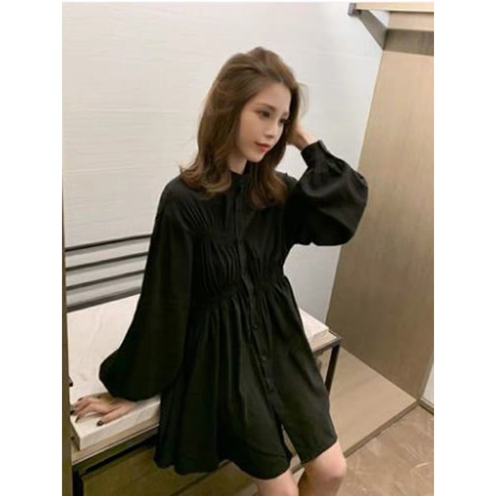 BC003 ชุดเดรส เสื้อเชิ้ตสไตล์ใหม่ แขนยาว กระโปรงดีไซน์สวยมาก ทรงหลวม