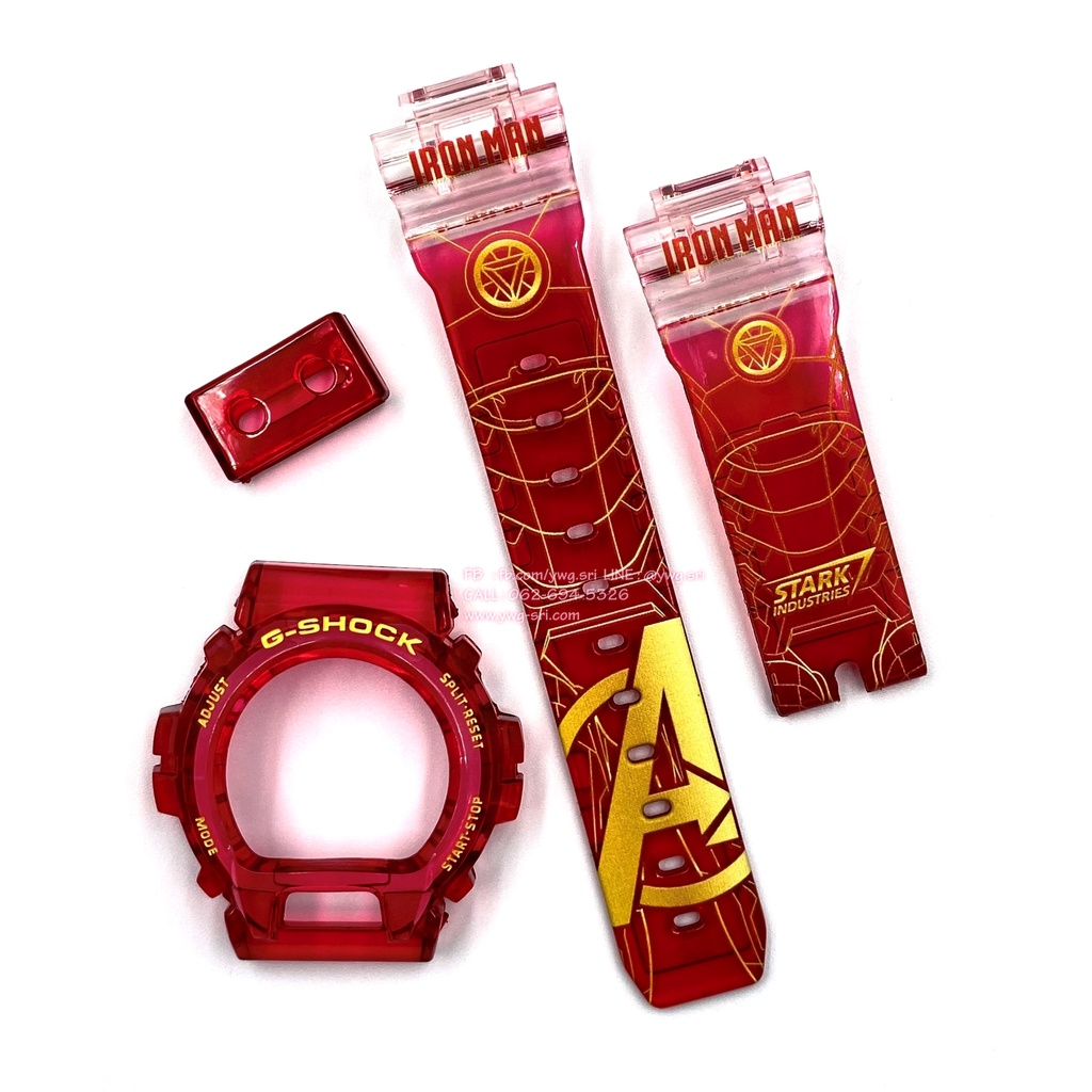 กรอบสาย G-SHOCK สีขาวใสสลับแดง สกรีนลาย Iron man ใส่ได้กับรุ่น DW-6900 สายนาฬิกาข้อมือ สินค้าคุณภาพ
