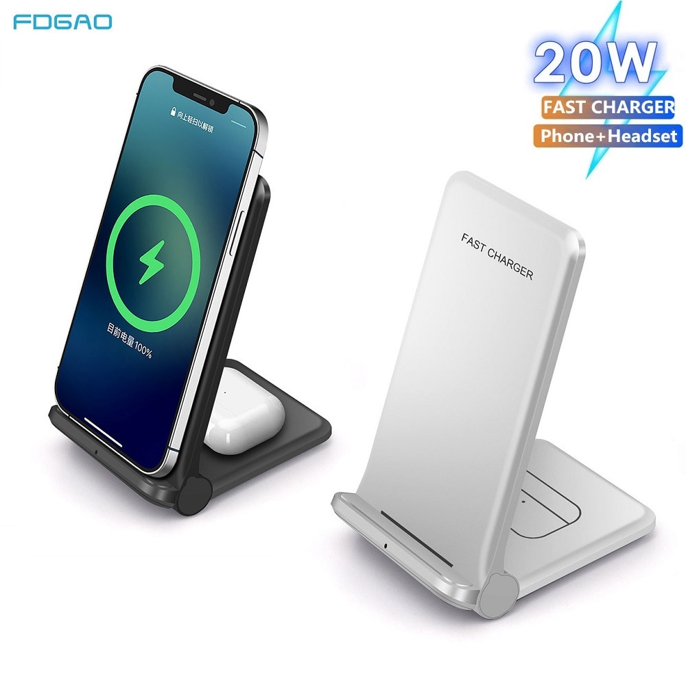 แท่นชาร์จไร้สาย 20W Fast Qi 2 in 1 สําหรับ Samsung S10 S20 S21 iPhone 12 11 XS XR X 8 Airpods Pro