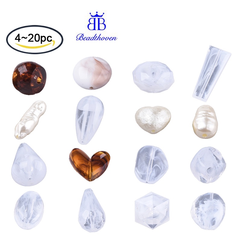 Beadthoven ลูกปัดไข่มุกเทียม อะคริลิค ABS ลายดอกไม้ สีขาว 23x8x7 มม. รู 1.2 มม. 4-2000 ชิ้น