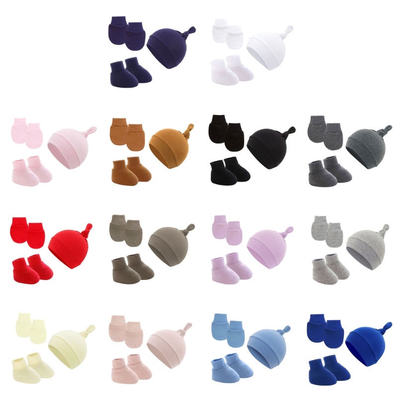 Haha เด็กหูทารกแรกเกิดหมวก Mittens และถุงเท้าชุดสําหรับชายหญิง Beanie หมวก 0-6 เดือน Baby Stuff แพ็ค 3