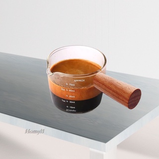 [HOMYL1] Espresso Glass Measuring Cup Wooden Handle Measure Mugs Ounce Drink Shaker