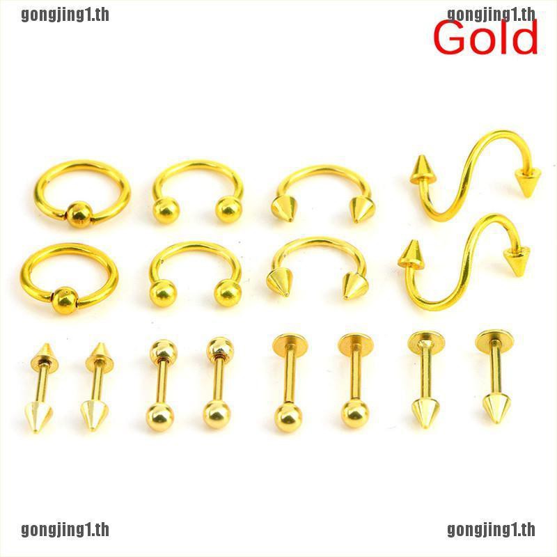 COD 16PCS/Set Stainless Steel Spiral Belly Tongue Bar Ring Eyebrow ...