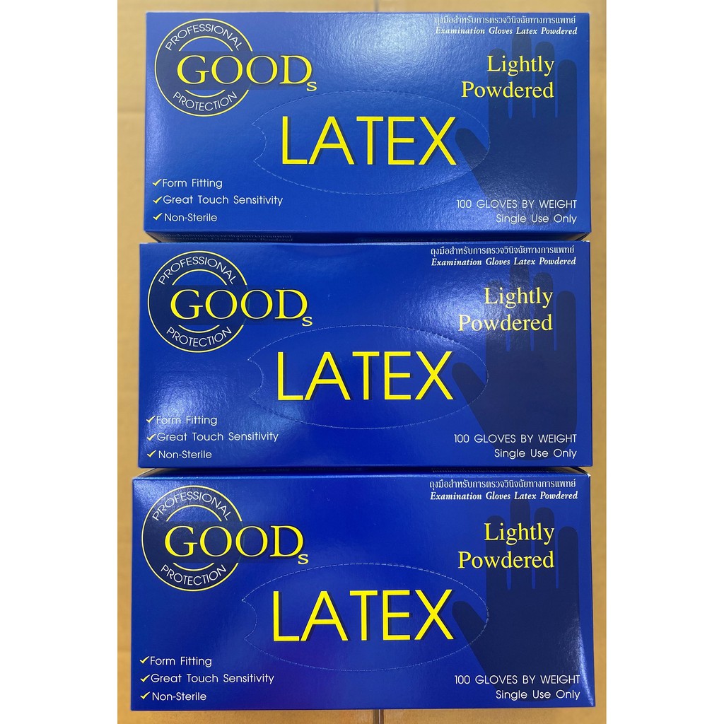 ถุงมือแพทย์ ถุงมือยาง GOOD LATEX มีแป้ง (100 ชิ้น/กล่อง) Size S,M, L