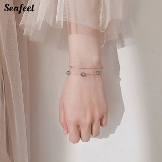 Seafeel_ สร้อยข้อมือหินคริสตัลเทียม สองชั้น ของขวัญวันเกิด สําหรับผู้หญิง