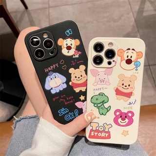 For IPhone 13 Pro Max 12 11 Mini X Xs Xr 6 6s 7 8 Plus 6+ 6s+ 7+ 8+ Cartoon Cute Toy Story Winnie the Pooh Bear Silicone Shockproof Soft Phone Case straight edge Black Full Back Cover MDD 11