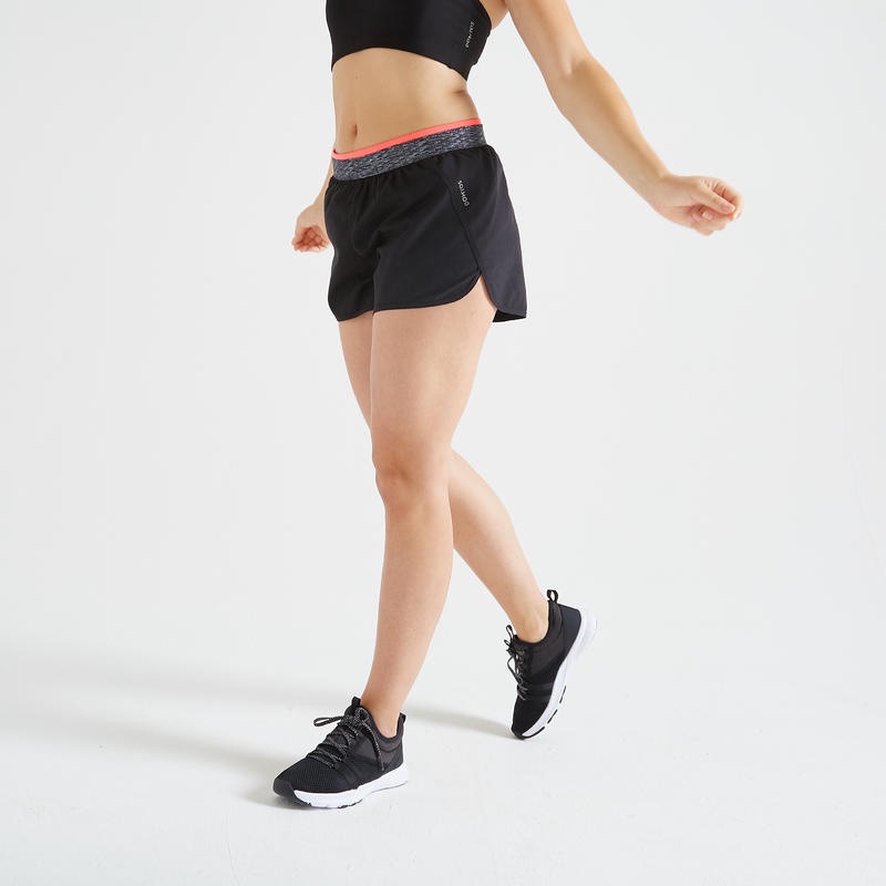 กางเกงขาสั้นออกกำลังกายผู้หญิง กางเกงฟิตเนส DOMYOS Fitness Loose Shorts - Black กางเกงขาสั้นผู้หญิง 