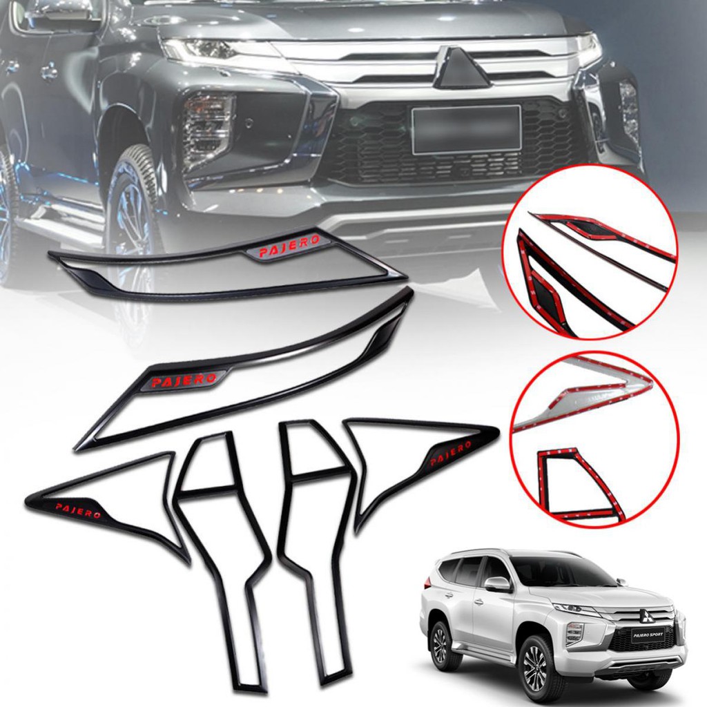 ครอบไฟหน้า + ครอบไฟท้าย รุ่น มิตซูบิชิ ปาเจโร่ MITSUBISHI PAJERO ปี 2019 - 2020 สีดำด้าน โลโก้แดง 6 