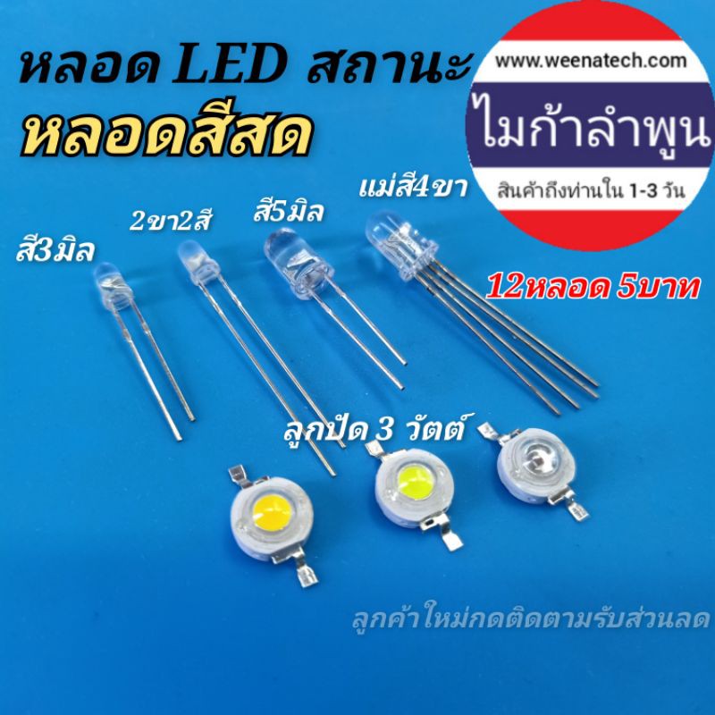 หลอด LED 3mm 5mm 10mm 2 ขา 2 สี สามขา 2 สี หลอด LED สีสด กระพริบ 7 สี หลอดอินฟาเรด ไมก้าลำพูน
