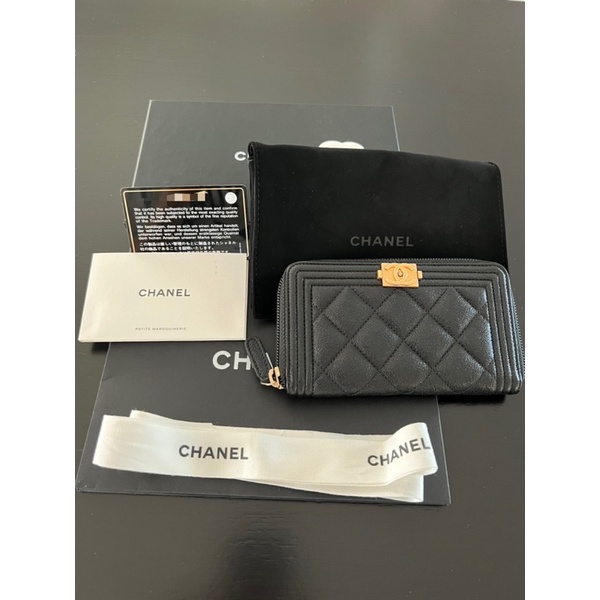 Chanel Boy Caviar Medium 6 Zippy Wallet GHW Holo26
