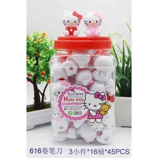 กบเหลา Hello kitty(คิตตี้) ขนาดกระทัดรัด พกพาสะดวก น่ารักโดนใจ ใช้งานง่าย สีสันสวยงาม 1 กระป๋อง/45 ตัว ราคาส่ง