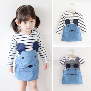 Spring Autumn Cotton Dress for 2-8 Years Girls 2021 Long Sleeve Stripe Children Princess Dresses Girl Cute Denim Long Clothing