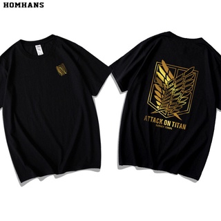 เสื้อยืดโอเวอร์ไซส์Red Korean Attack on Giant Investigation Corps Freedom Wings Bronzing Pure Cotton Loose Short Sleeve