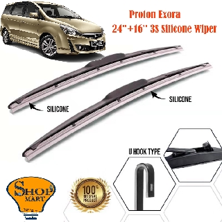 Proton Exora ที่ปัดน้ําฝน 3 ส่วน Mugen ที่ปัดน้ําฝน ซิลิโคนนุ่ม ไฮบริด ที่ปัดน้ําฝน ไร้กระดูก ที่ปัดน้ําฝนกระจกรถยนต์ 24 นิ้ว + 16 นิ้ว