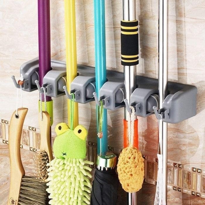 GANTUNGAN SGMSHOP 5 Slot Hook Magic Hanging Mop Holder Mop Broom Hanger