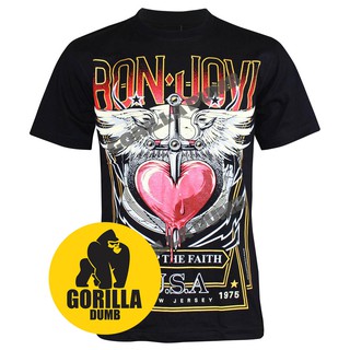 Gorilladumb เสื้อยืดลายวงดนตรี Bon Jovi สีดำ