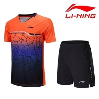 เสื้อกีฬาแบดมินตัน Li Ning แขนสั้น แบบแห้งเร็ว สําหรับผู้ชายและผู้หญิง