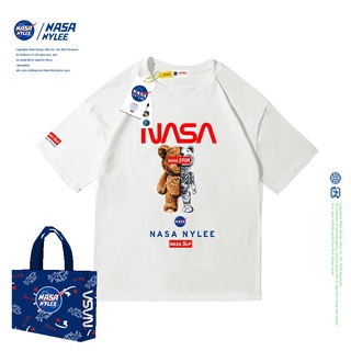 เสื้อยืดแขนสั้น ผ้าฝ้าย พิมพ์ลายการ์ตูนหมี Nasa NYLEE แฟชั่นฤดูร้อน สําหรับผู้ชาย และผู้หญิง