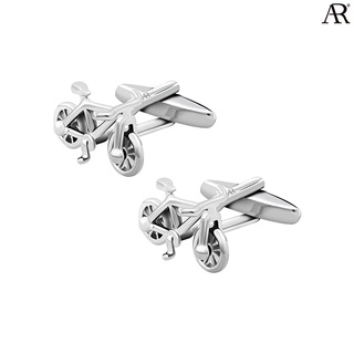 ANGELINO RUFOLO Cufflink(คัฟลิงค์) ดีไซน์ Bike กระดุมข้อมือคัฟลิ้งโรเดียมคุณภาพเยี่ยม สีเงิน