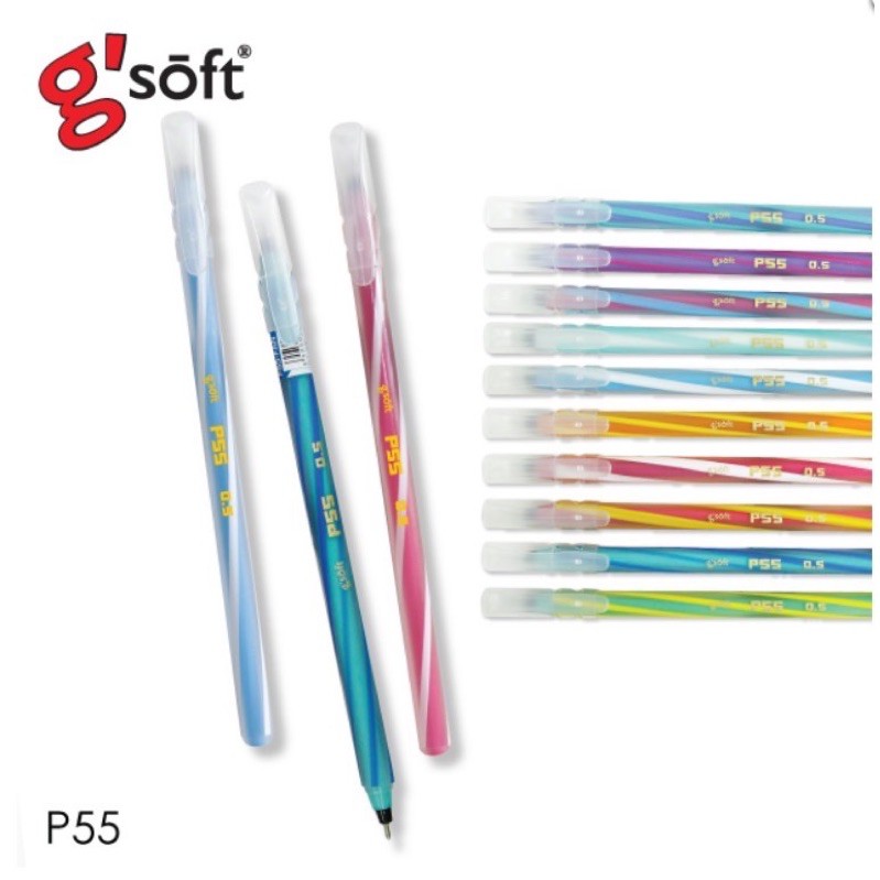 ขาย 1 ด้าม G'soft Gel Oil Base Blue lnk P55 (ด้ามละ) ปากกาลูกลื่นเจล หมึกน้ำมัน