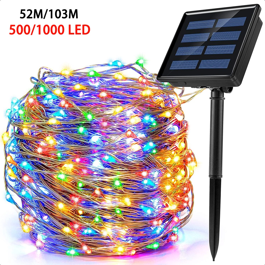 สายไฟหิ่งห้อย LED พลังงานแสงอาทิตย์ กันน้ํา 8 โหมด ขนาด 103 ม. 52 ม. 42 ม. 32 ม. 22 ม. 12 ม. 7 ม. สําหรับตกแต่งสวน ต้นคริสต์มาส งานแต่งงาน ปาร์ตี้ ปีใหม่
