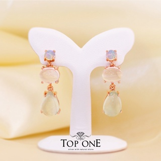 Top1Jewelry ต่างหูเงินแท้925 พลอย Opal, Rose Quartz, Prehnite แท้