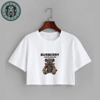 เสื้อครอป ลายหมีเบอร์รี่ | เสื้อครอปท็อป เสื้อยืด ลายหมี VINTAGE BURBERRY สีขาว สําหรับผู้หญิง | เสื้อครอป ผู้หญิง