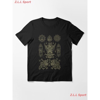 เสื้อยืดผ้าฝ้ายพิมพ์ลายZ.L.L Sport Sak Yant Thai Tattoo V04 - Vintage Gold Essential T-Shirt เสื้อยืดผู้หญิง เสื้อยืดผู้