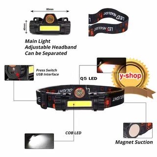 101 ไฟฉายคาดหัว Q5+COB Outdoor USB Rechargeable พร้อมแม่เหล็ก