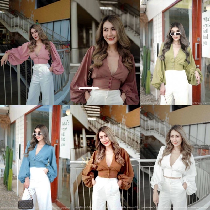 เสื้อครอปแขนพองหรูหรา สีเข้าเพิ่ม