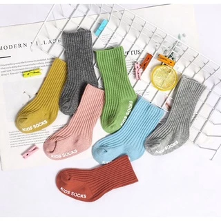 พร้อมส่ง! ถุงเท้าเด็ก ถุงเท้ายาวเด็ก สีพื้น มีลอน 12สี ขนาด S,M,L (มีกันลื่น)