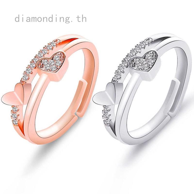 Fashion Cute Women Two Heart-shaped Rhinestone Opening Adjustable Weeding Hot