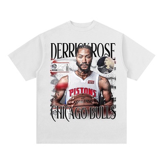 เสื้อยืดโอเวอร์ไซส์[Yootaaa] เสื้อยืดแขนสั้น ผ้าฝ้าย ทรงหลวม ลาย NBA Derrick Rose สไตล์ฮิปฮอป 2022S-3XL