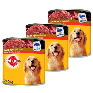 PEDIGREE เพดดิกรี อาหารสุนัขกระป๋อง รสเนื้อวัว 700 กรัม (แพ็ค 3 กระป๋อง)