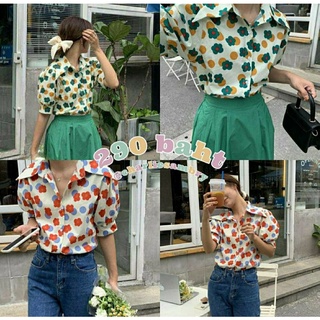 เสื้อเชิ้ตลายดอกไม้ แขนสั้น Flowers shirt #C6643