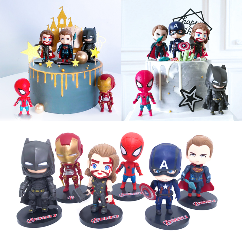 โมเดลฟิกเกอร์ Avengers Spider Man Iron Man Captain America Hulk ตกแต่งเค้ก ของเล่นสําหรับเด็ก