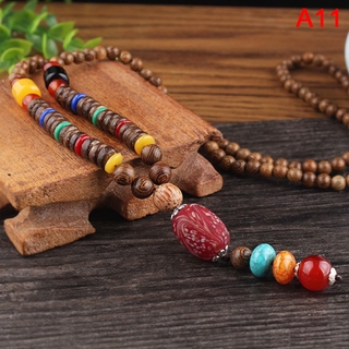 1pc Retro Bodhi Pendant Wood Bead Necklace Long Wooden Sweater Chain Cotton